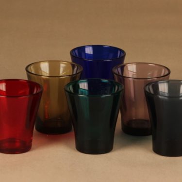 Riihimäen lasi juomalasi, eri värejä, 6 kpl, suunnittelija tuntematon,