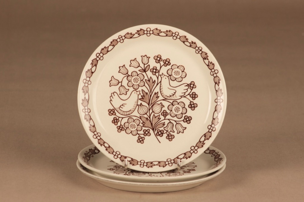 Arabia Sirkku lautanen, 17 cm, 3 kpl, suunnittelija Esteri Tomula, 17 cm, lintu, kukka