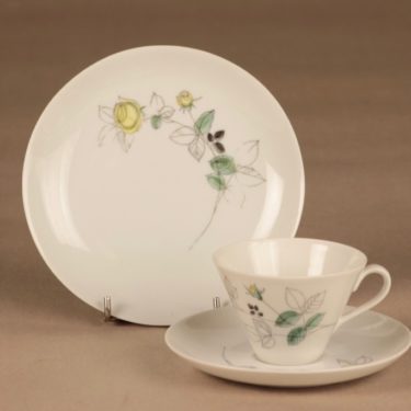 Arabia Julia coffee cup and plates(2), hand-painted designer Hilkka-Liisa Ahola