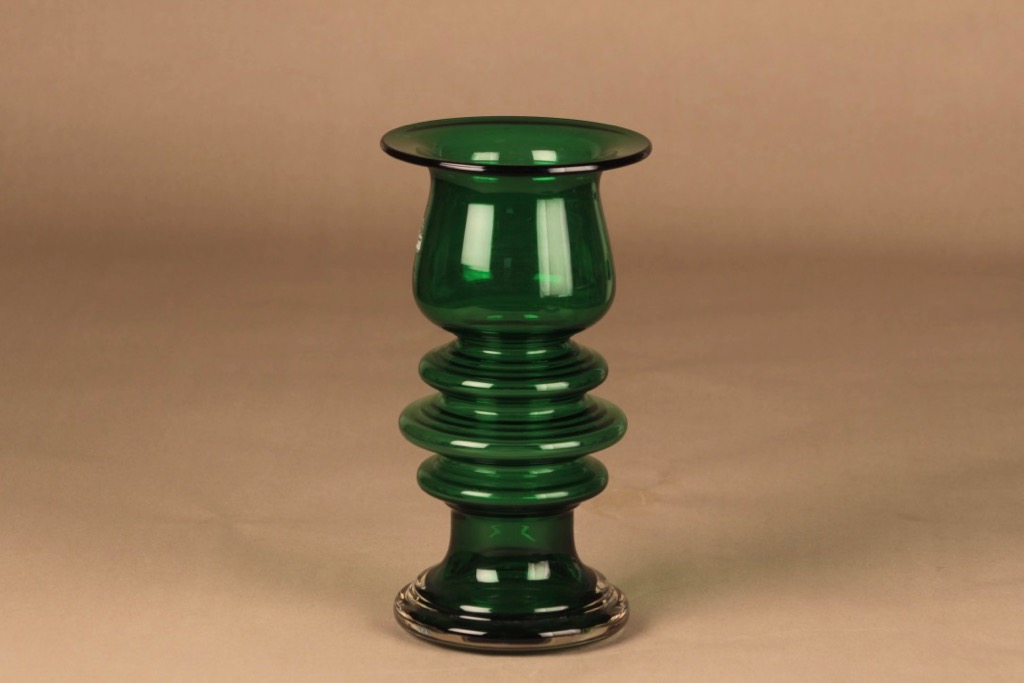 Riihimäen lasi Tornado vase green, signed designer Tamara Aladin