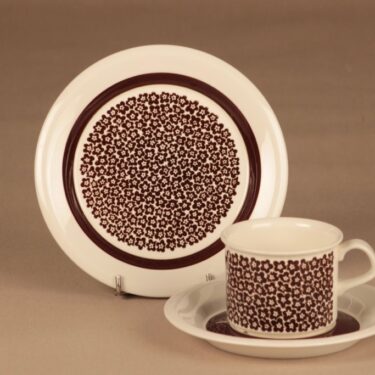 Arabia Faenza Flower coffee cup and plates(2) designer Inkeri Seppälä