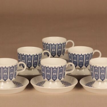 Arabia Rukinlapa kahvikuppi, sininen, 6 kpl, suunnittelija Raija Uosikkinen, serikuva, abstrakti