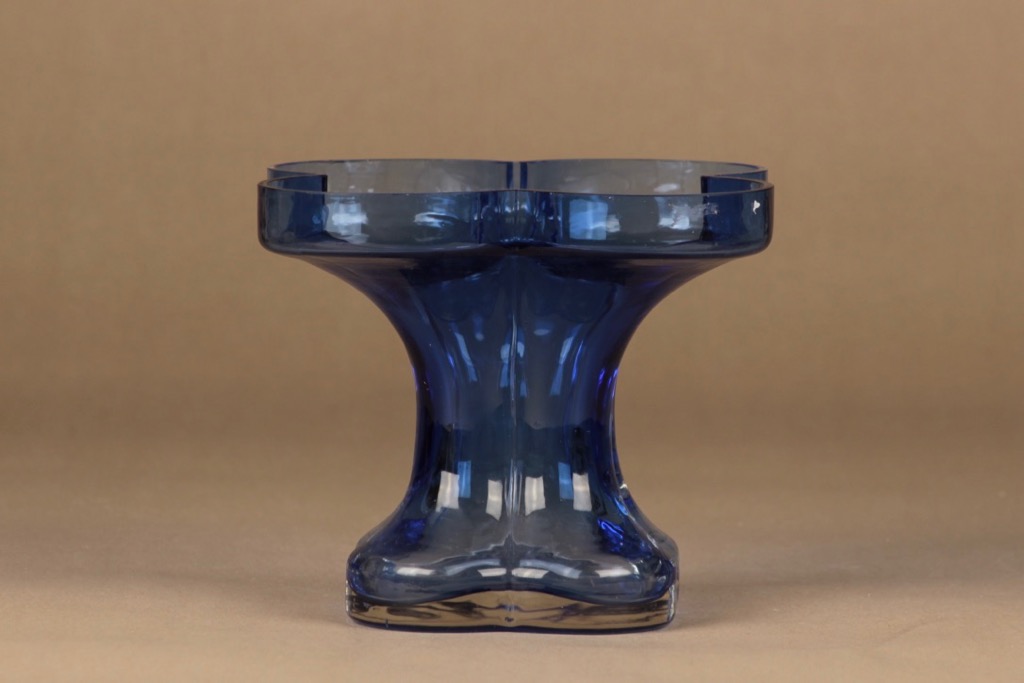 Riihimäen lasi Onnenlehti maljakko, sininen, suunnittelija Helena Tynell,