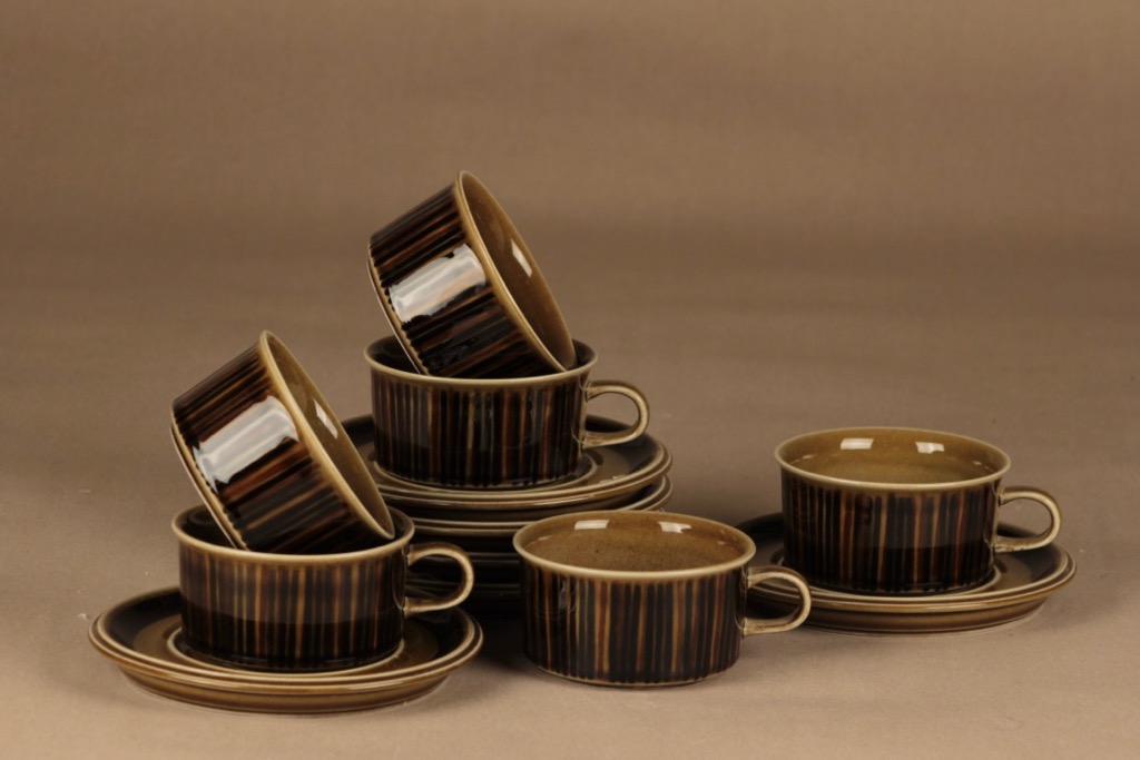 Arabia Kosmos teekuppi, puhalluskoriste, 6 kpl, suunnittelija Gunvor Olin-Grönqvist, puhalluskoriste, puhalluskoriste