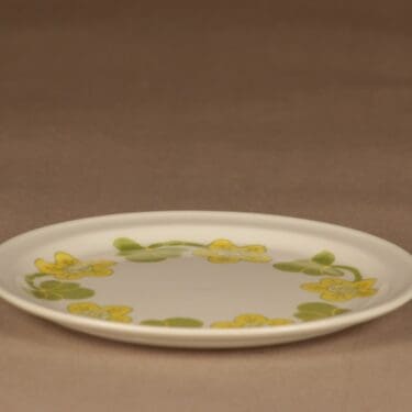 Arabia Sanna lautanen, vihreä, keltainen, suunnittelija Inkeri Seppälä, serikuva, retro