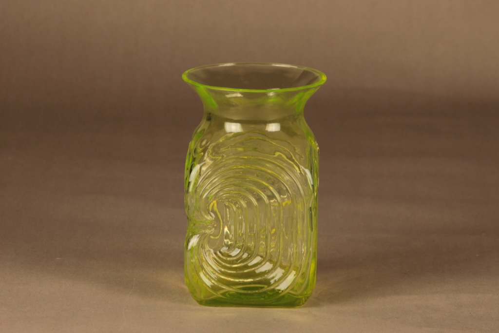 Riihimäen lasi Amuletti maljakko, keltainen, suunnittelija Tamara Aladin,