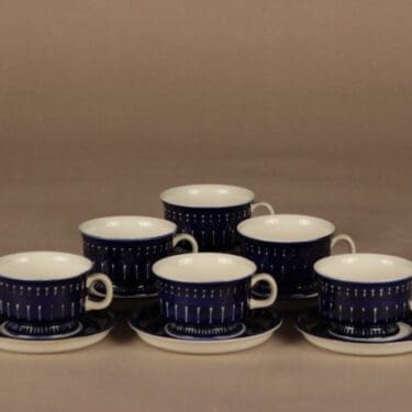 Arabia Valencia mokkakuppi, koboltinsininen, 6 kpl, suunnittelija Ulla Procope, koboltinsininen, signeerattu