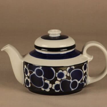 Arabia Saara teekaadin, sininen, ruskea, suunnittelija Anja Jaatinen-Winquist, erikoiskoriste, retro