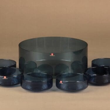 Iittala i-307 tarjoilukulho ja jälkiruokakulho(6), sininen, 1+6 kpl, suunnittelija Timo Sarpaneva,