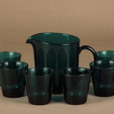 Nuutajärvi Kartio kaadin ja lasit(6), petroolinsininen, 1+6 kpl, suunnittelija Kaj Franck,