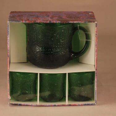 Nuutajärvi Fauna kaadin ja 6 lasia, 1 l, 18 cl, 7 kpl, suunnittelija Oiva Toikka, 1 l, 18 cl, Eläin-aihe