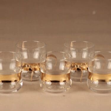 Iittala Paula glögilasi, kirkas, kulta, 4 kpl, suunnittelija Jorma Vennola, metalliotin