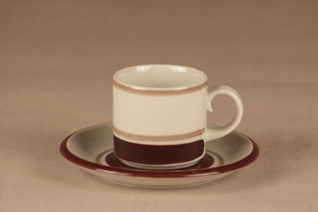 Arabia Pirtti kahvikuppi, valkoinen, ruskea, 5 kpl, suunnittelija Raija Uosikkinen, raitakoriste kuva 2