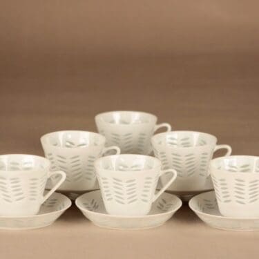 Arabia Riisiposliini kahvikuppi, valkoinen, 6 kpl, suunnittelija Friedl Holzer-Kjellberg,