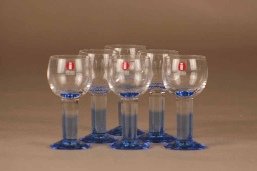 Iittala Mondo snapsilasi sininen, 6 kpl suunnittelija Kerttu Nurminen