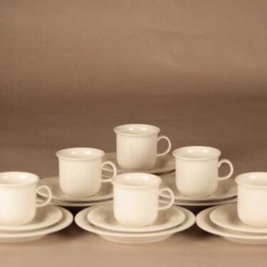 Arabia KS Arctica kahvikuppi ja lautaset(2), valkoinen, 6 kpl, suunnittelija Inkeri Leivo,