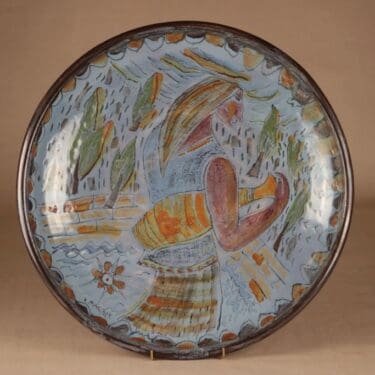 Kupittaan Savi seinälautanen, käsinmaalattu, suunnittelija Viljo Mäkinen, käsinmaalattu, signeerattu