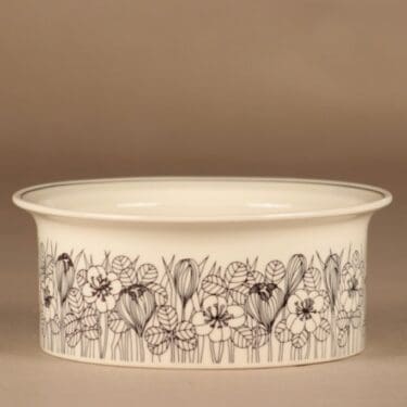 Arabia Krokus kulho, mustavalkoinen, suunnittelija Esteri Tomula, kukka, serikuva