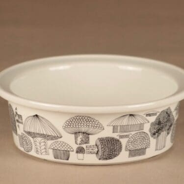 Arabia Tatti kulho, mustavalkoinen, suunnittelija Esteri Tomula, tatti, sieni