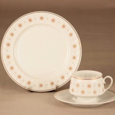 Arabia Roksana kahvikuppi, valkoinen, kulta, suunnittelija Richard Lindh, valkoinen, kulta, serikuva